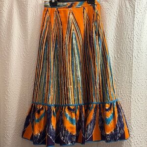 Vintage 1970’s  Florence Vibrant Orange and Blue Midi Skirt Italian Size 0 42